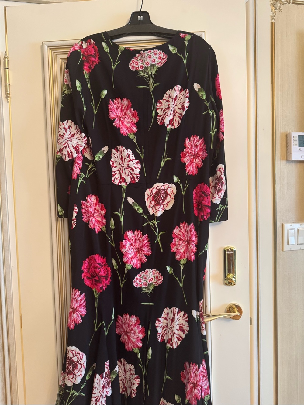 Dolce & Gabbana Black Midi Dress with Pink Floral Motif